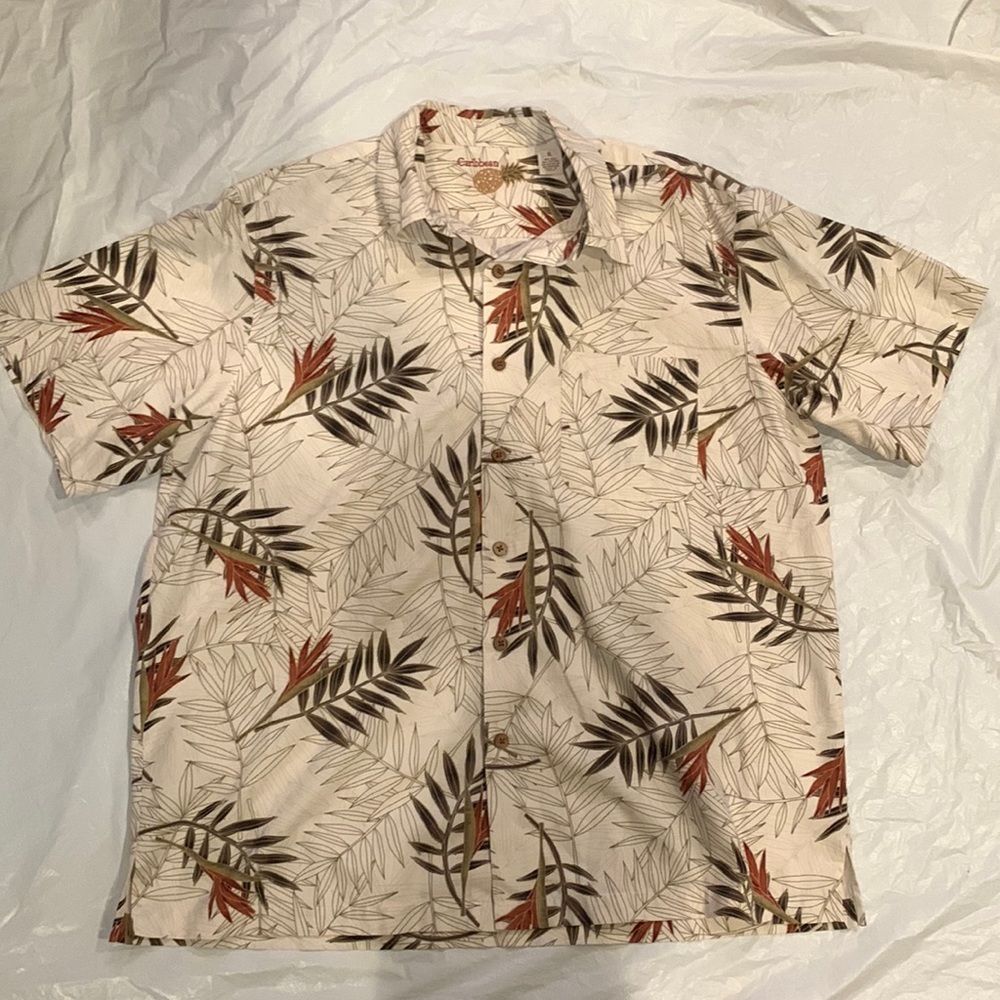 Caribbean Men’s Short Sleeve Button Up Silk Blend Shirt XL